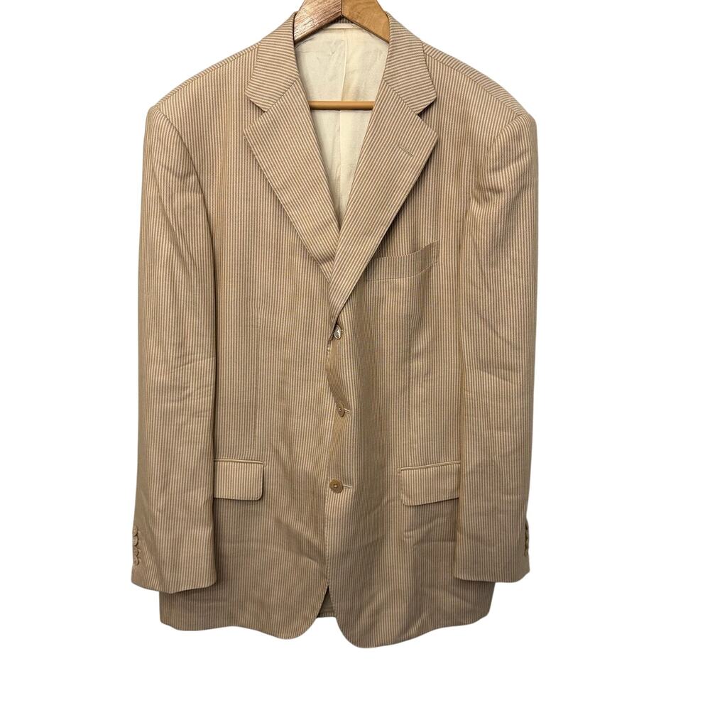 Zilli Paris Blazer Mens 48 US Silk Cashmere Three Button Tan Cream Striped 58 EU